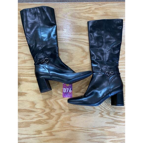 Naturalizer Waylon Women's 9.5 M Black Faux Leather Side Zip Mid-Calf Boots - Picture 1 of 8